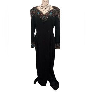 Scala Black and Silver Embellished Long Sleeve Gown